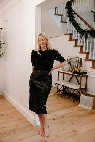 Gunmetal Sequin Dress with Velvet Belt
