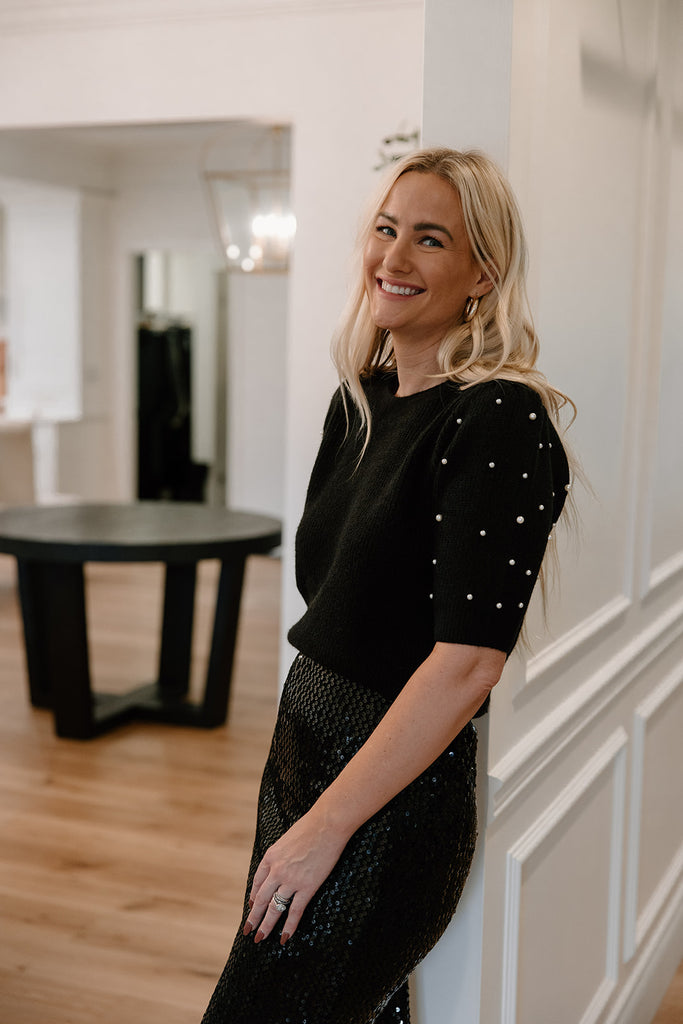Sequin Pencil Skirt - Black