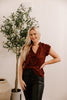 Satin Ruffle Sleeve Blouse - Vino
