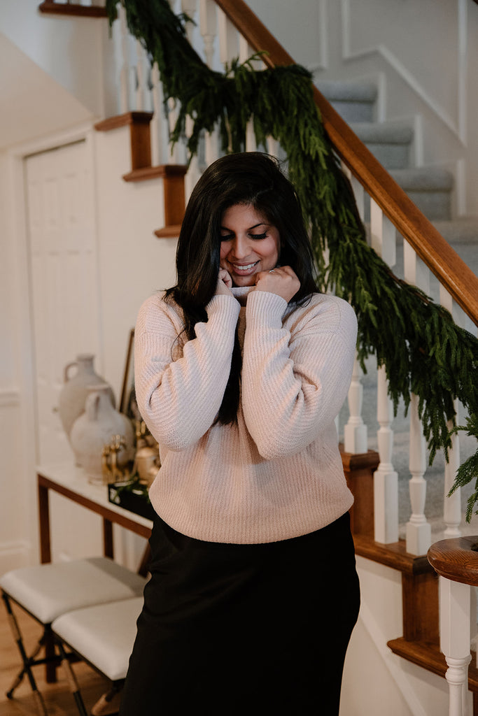 Ribbed Mock Neck Sweater - Pink