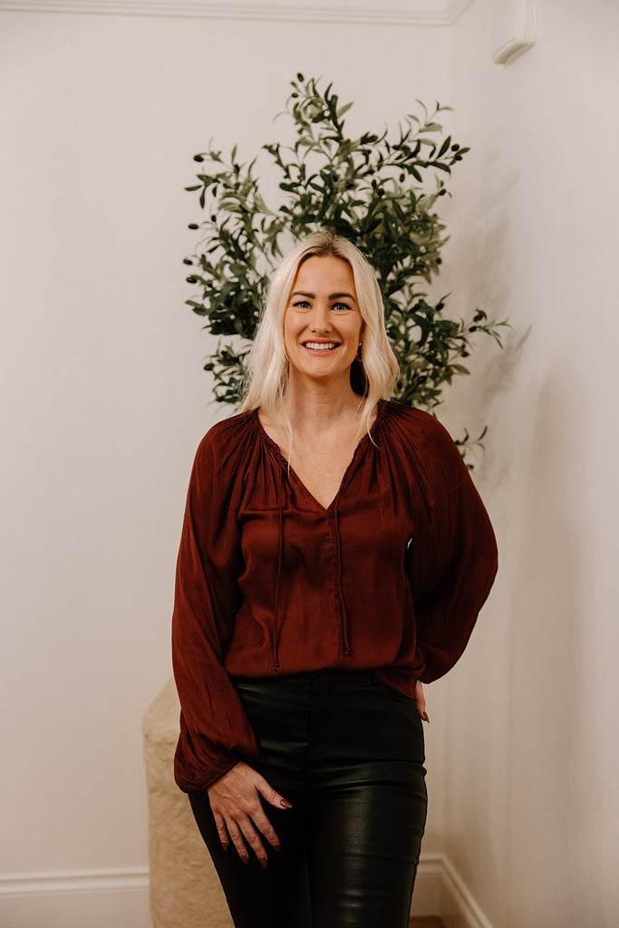 Solid Satin Blouse - Vino