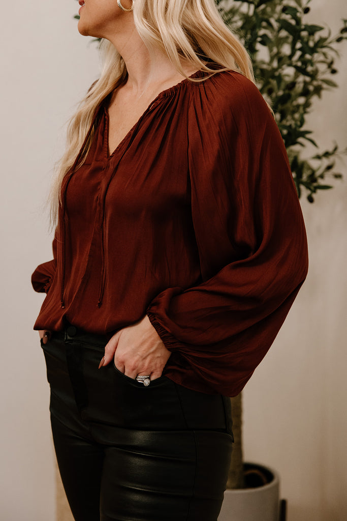 Solid Satin Blouse - Vino