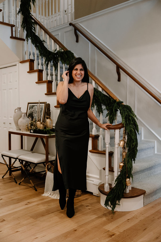Cowl Neck Midi With Slit - Black