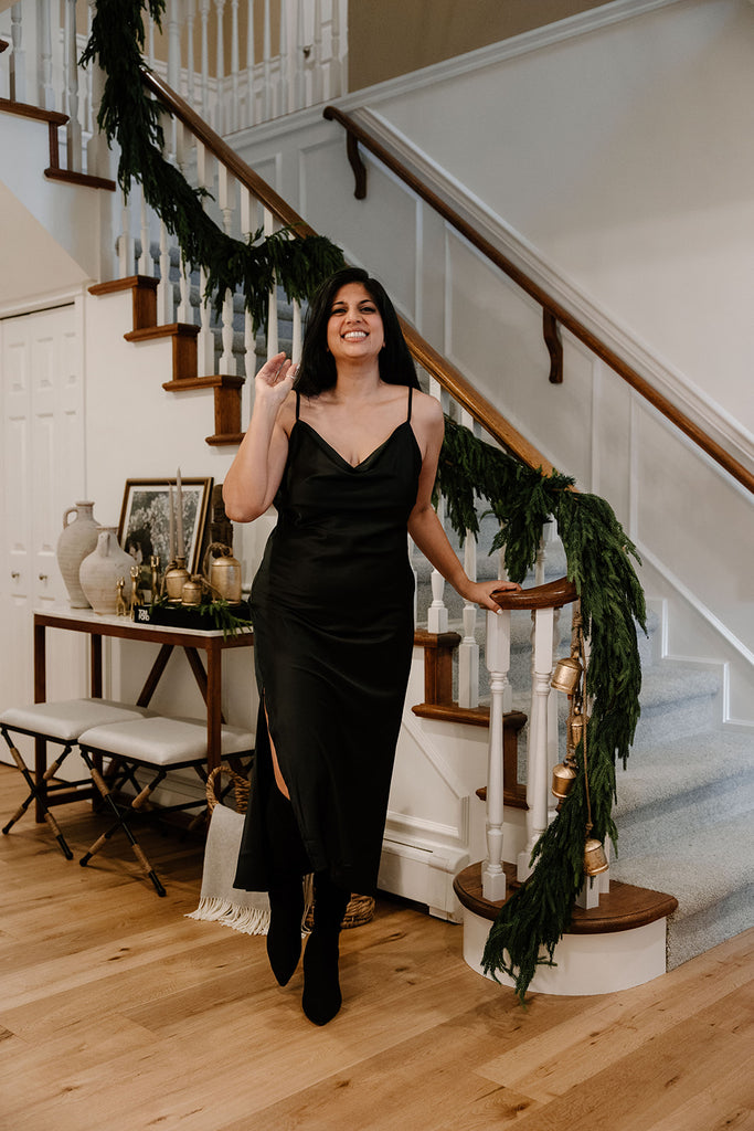 Cowl Neck Midi With Slit - Black