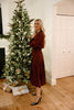 Long Sleeve Midi Ruffle Dress - Vino