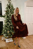 Long Sleeve Midi Ruffle Dress - Vino