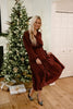 Long Sleeve Midi Ruffle Dress - Vino
