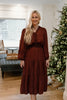 Long Sleeve Midi Ruffle Dress - Vino