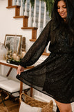 Sequin Dress with Sash - Black