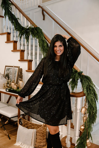Gunmetal Sequin Dress with Velvet Belt