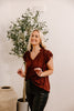Satin Ruffle Sleeve Blouse - Vino