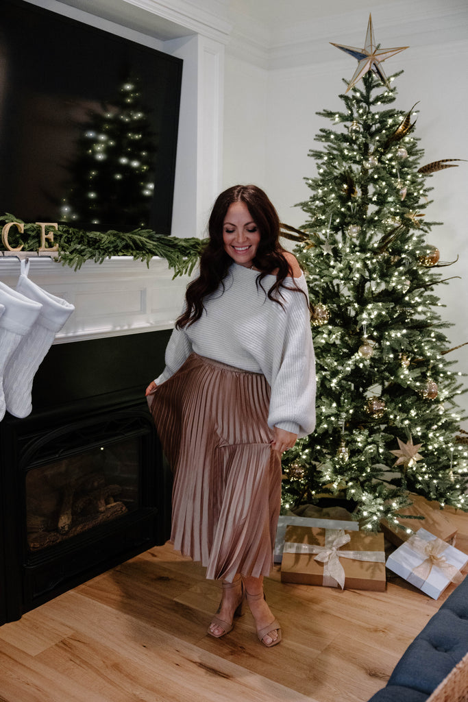Pleated Satin Skirt - Champagne
