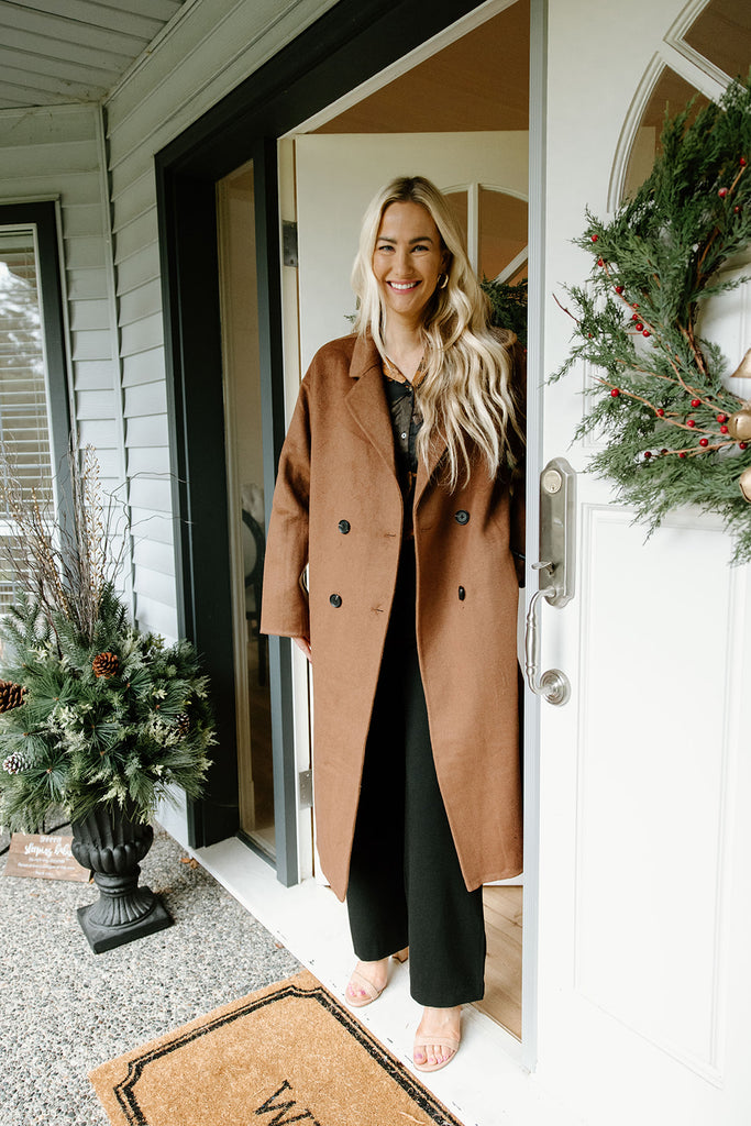 Double Breasted Longline Coat - Camel