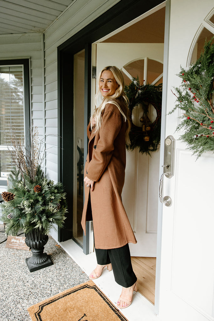 Double Breasted Longline Coat - Camel