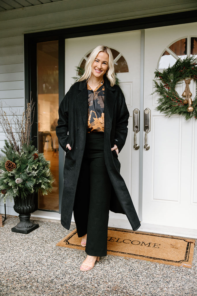 Double Breasted Longline Coat - Black