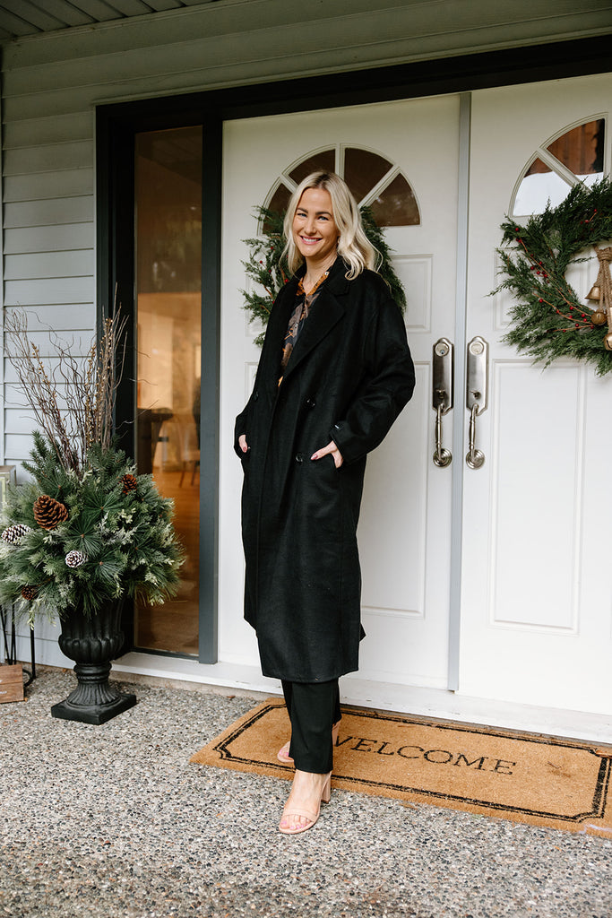 Double Breasted Longline Coat - Black