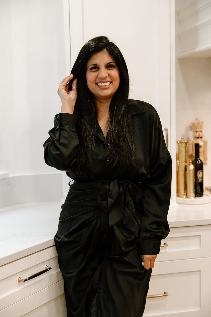 Midi Satin Shirt Dress - Black