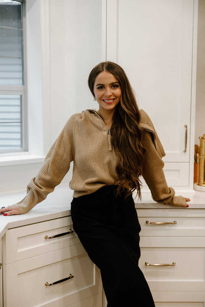 Front Zip Sweater - Mocha