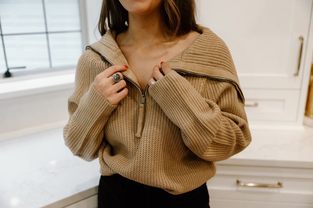 Front Zip Sweater - Mocha