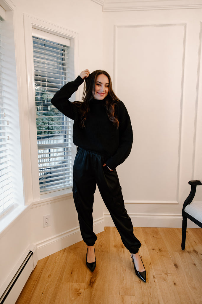 Ribbed Mock Neck Sweater - Black