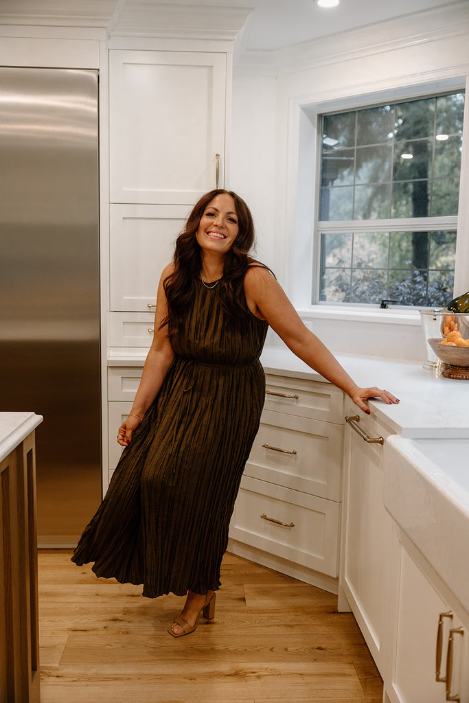 Pleated Midi Dress - Bronzed
