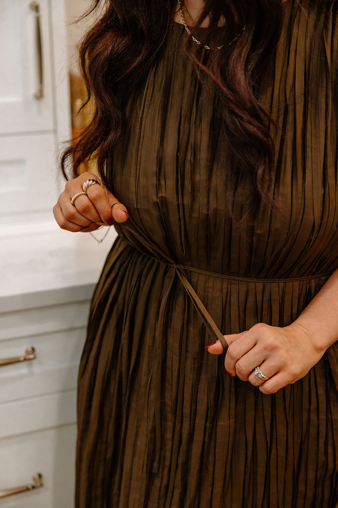 Pleated Midi Dress - Bronzed