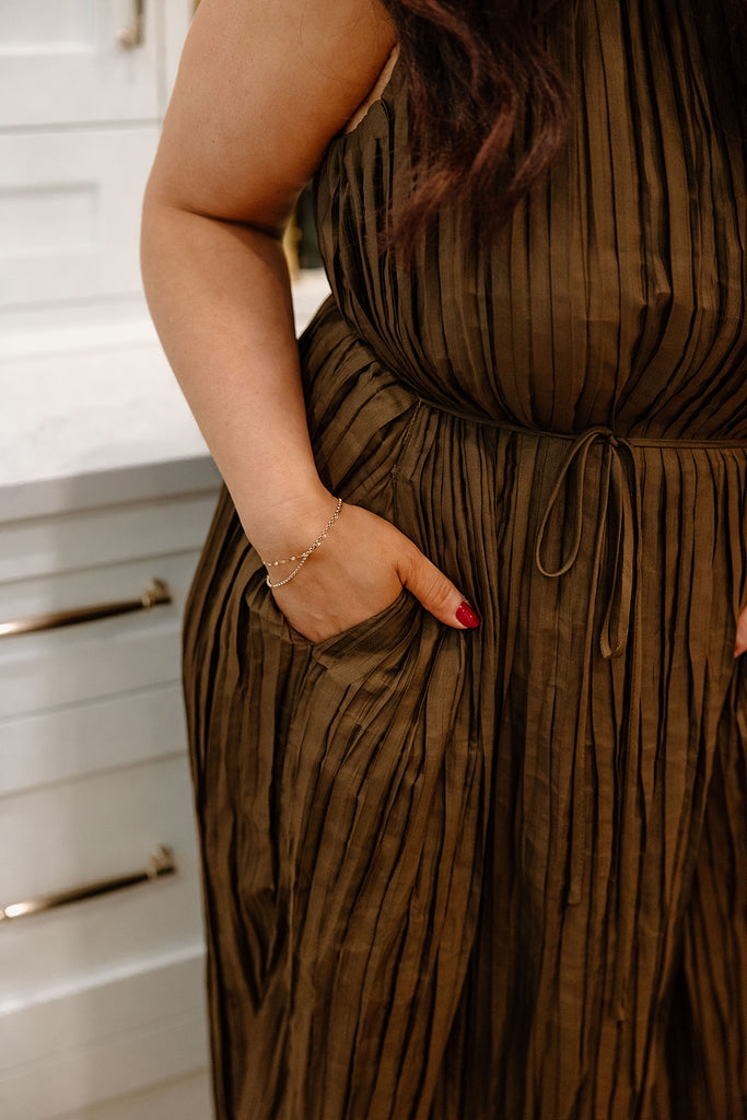Pleated Midi Dress - Bronzed
