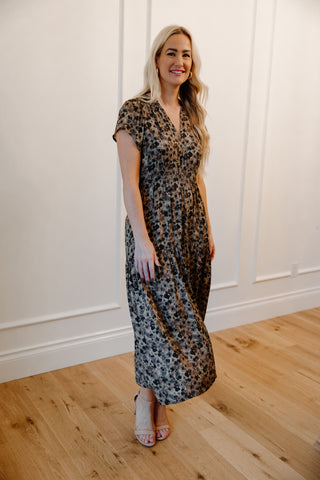 Pleated Satin Midi Dress - Bronze