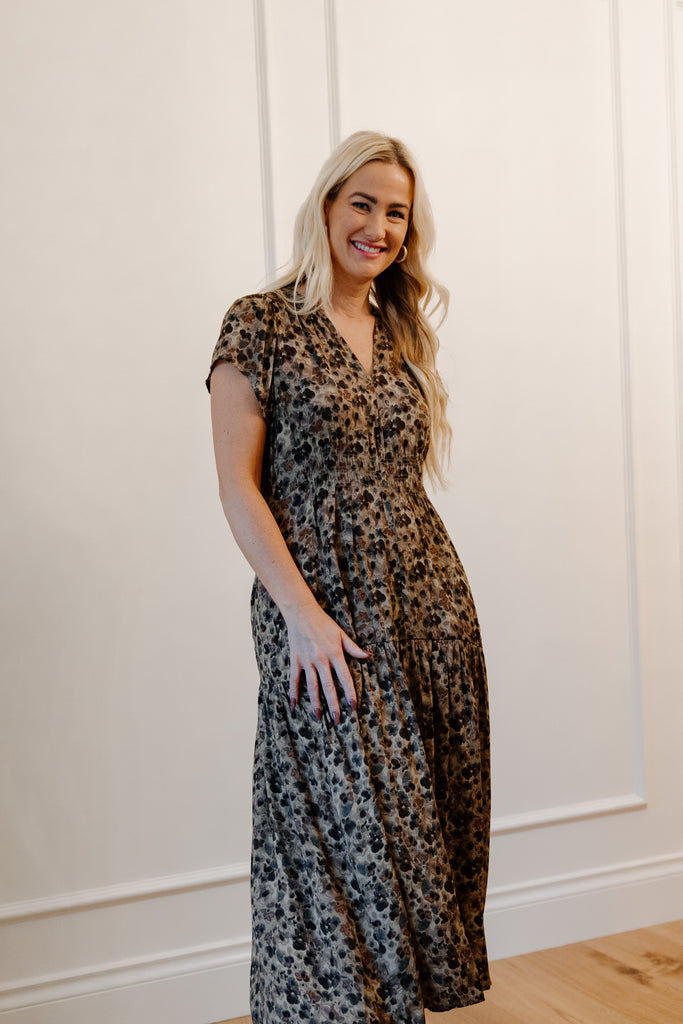 Ruffle Sleeve Printed Dress - Tawny