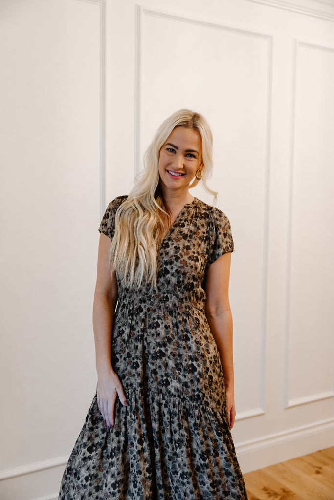 Ruffle Sleeve Printed Dress - Tawny