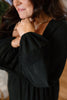 Smocked Maxi Dress With Sleeve - Black