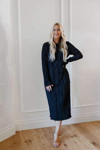 Pleated Satin Midi Dress - Bronze