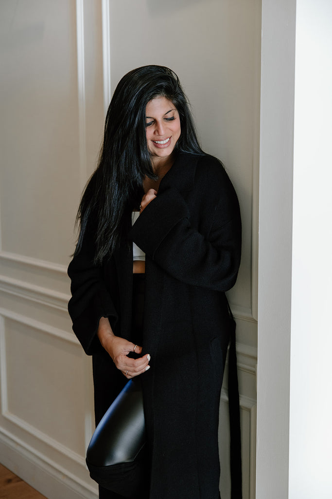 Knitted Trench Coat - Black