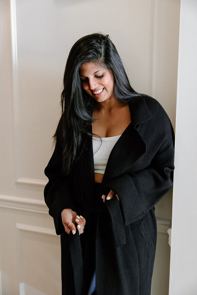 Knitted Trench Coat - Black
