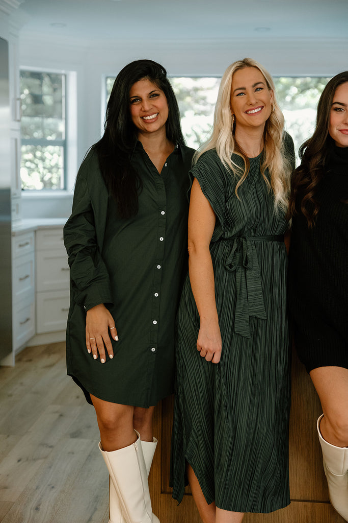 Pleated Midi Dress With Waist Tie - Gree