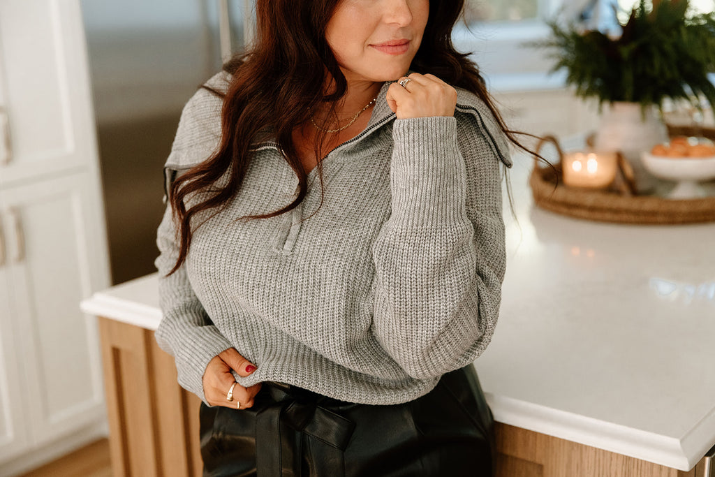 Front Zip Sweater - Grey