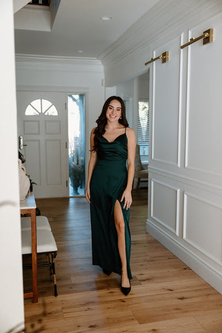 Pleated Satin Midi Dress - Bronze