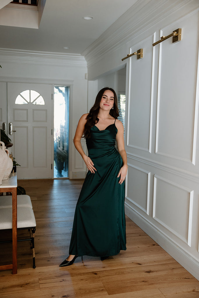 Drape Neck Silky Maxi - Green