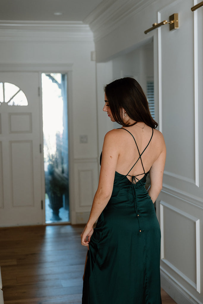 Drape Neck Silky Maxi - Green