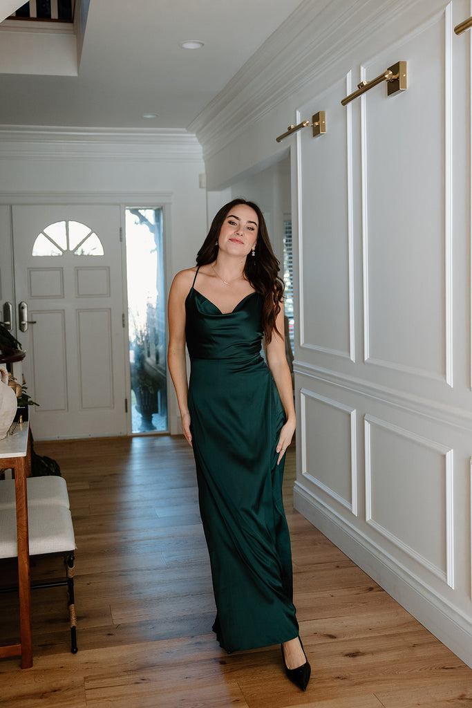 Drape Neck Silky Maxi - Green
