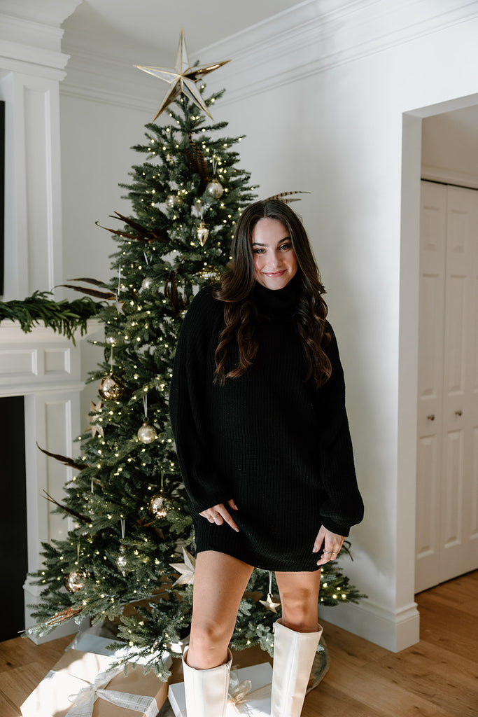 Turtleneck Sweater Dress - Black