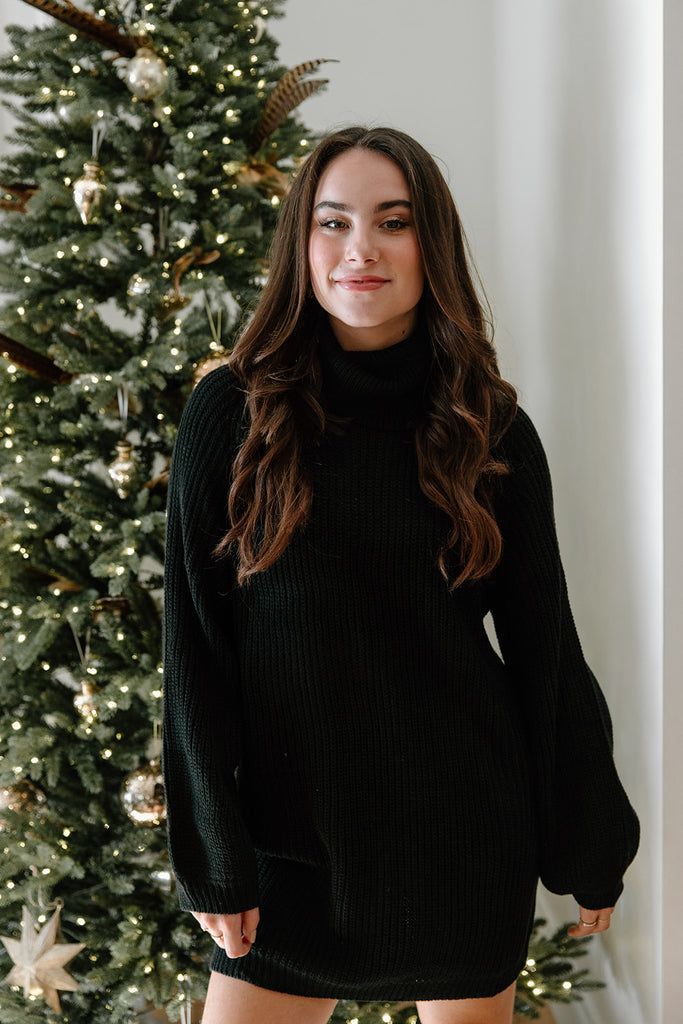 Turtleneck Sweater Dress - Black