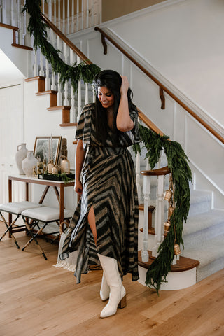 Pleated Satin Midi Dress - Bronze