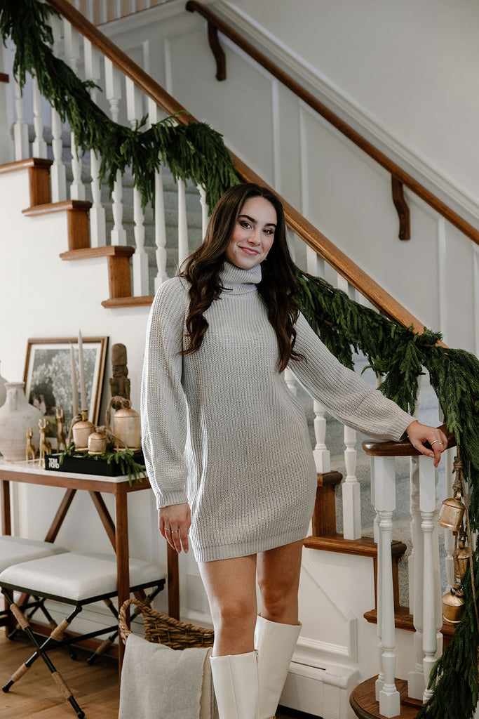Turtleneck Sweater Dress - Grey