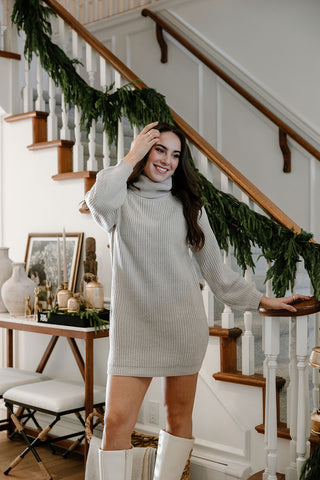 V Neck Knit Sweater Dress - Ivory