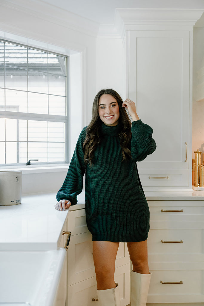 Turtleneck Sweater Dress - Green