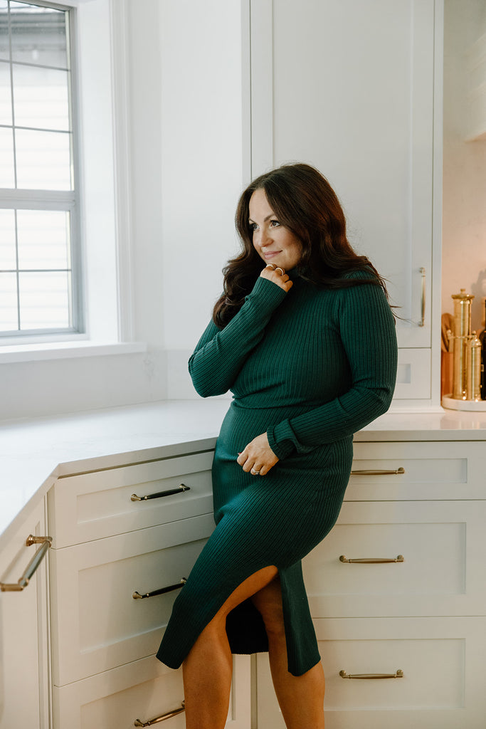 Knit Turtleneck Dress - Pine