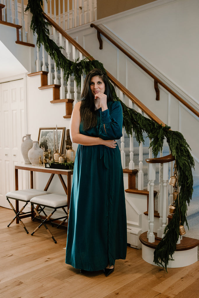 One Shoulder Maxi with Slit - Green
