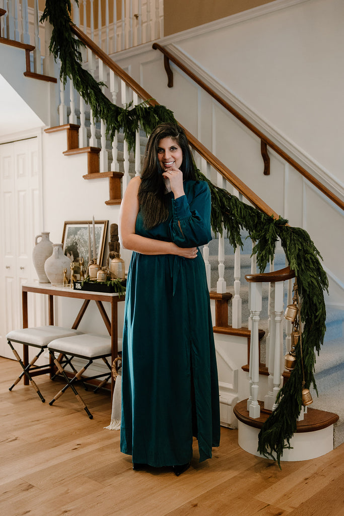One Shoulder Maxi with Slit - Green