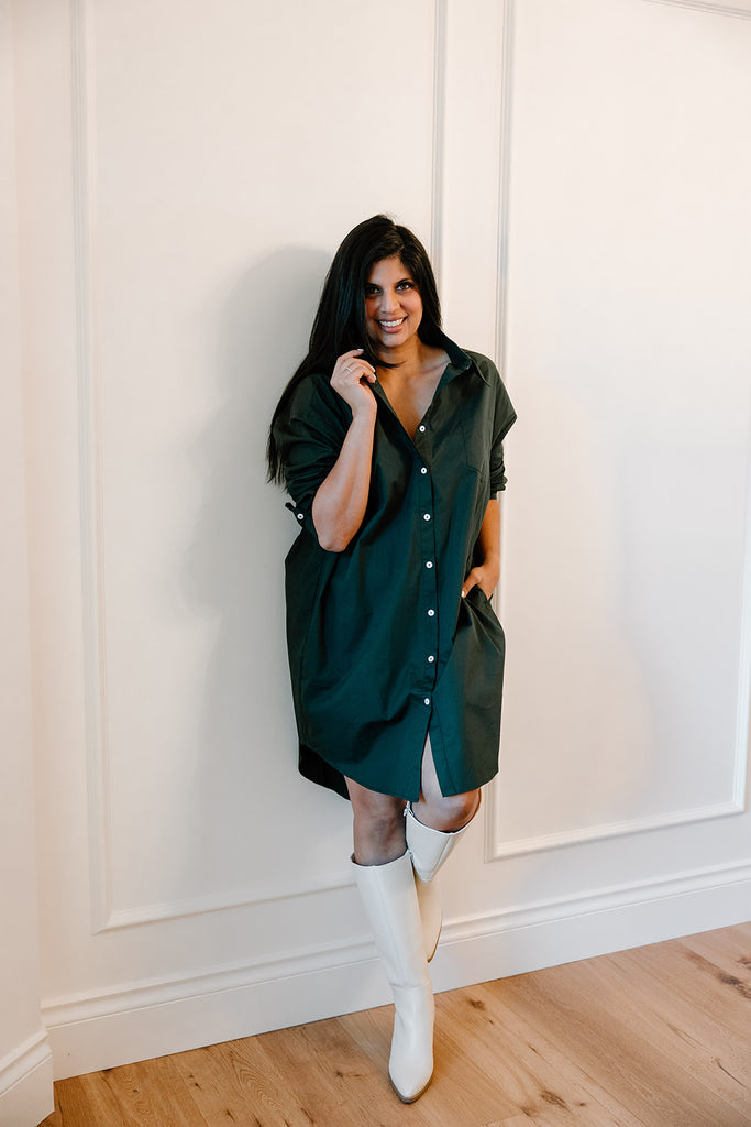 Oversized Shirt Dress - Green